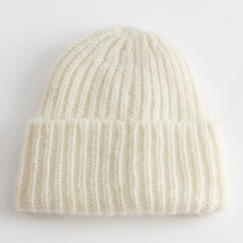 NWT & Other Stories Mohair Blend Ribbed Beanie Ecru Cream
